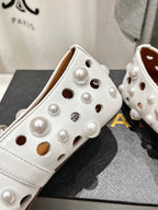 ALAIA PEARL MARY JANE SHOES WHITE LAMBSKIN