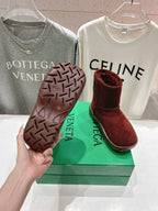 SNAP MINI ANKLE BOOTS IN JAM RED SUEDE AND SHEARLING LINING