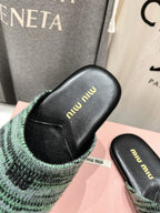 KNITTED MULES IN LIGHT GREEN MIX BLACK WOOL