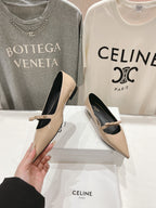 SUZY POINTY TOE BALLERINA IN TAN BEIGE PATENT CALFSKIN