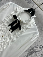 CC 25 Lace Pleated Shirt White Cotton