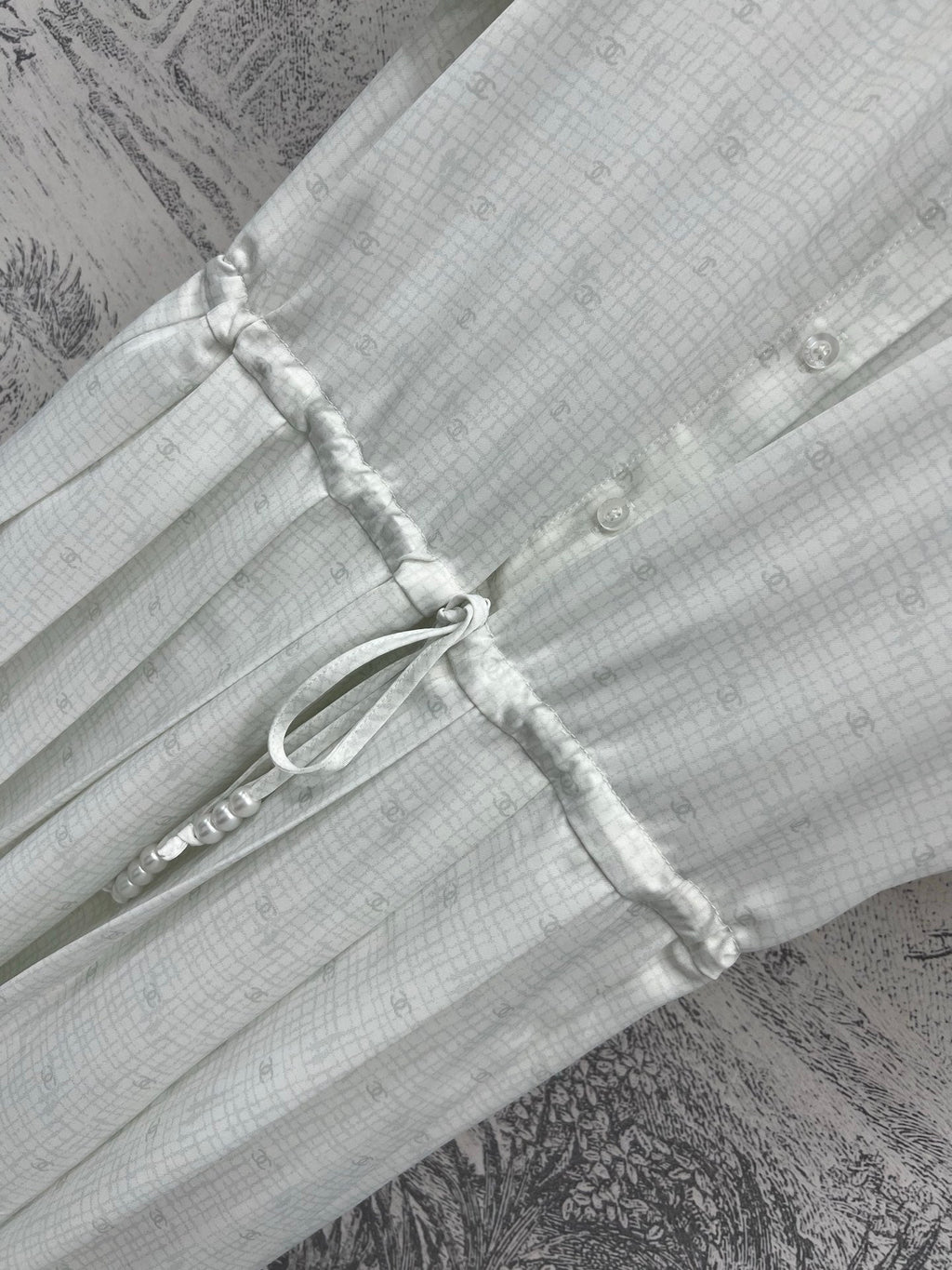 CC 25 Logo Plaid Short-sleeved Dress White Polyester Fiber