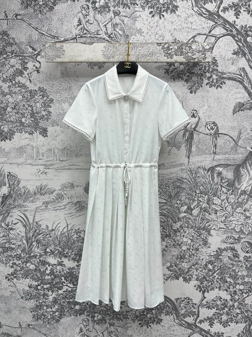 CC 25 Logo Plaid Short-sleeved Dress White Polyester Fiber