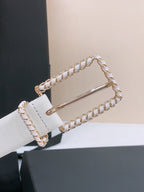 BELT 30MM IN BLACK AND WHITE CALFSKIN WITH INTERWOVEN GOLD CHAIN BUCKLE
