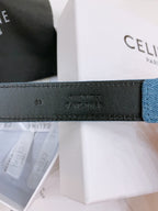CELINE 25S BELT TRIOMPHE TAURILLON 25MM IN BLACK CALFSKIN AND DENIM 558343