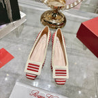 ROGER VIVIER 25S TROMPETTE BALLERINAS 25MM IN RED PLAID PATTERN CANVAS