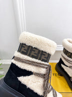 FENDI BOOTS 50MM IN BLACK AND BEIGE SHEARLING AND SUEDE