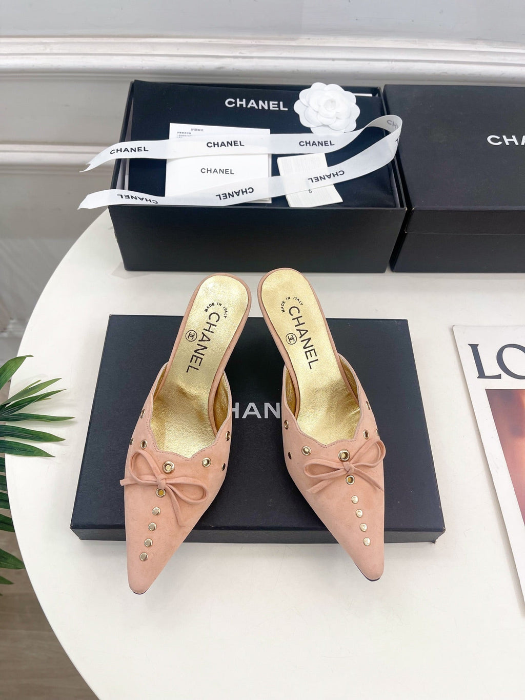 HIGH 65 MM MULE IN PEACH PINK SUEDE
