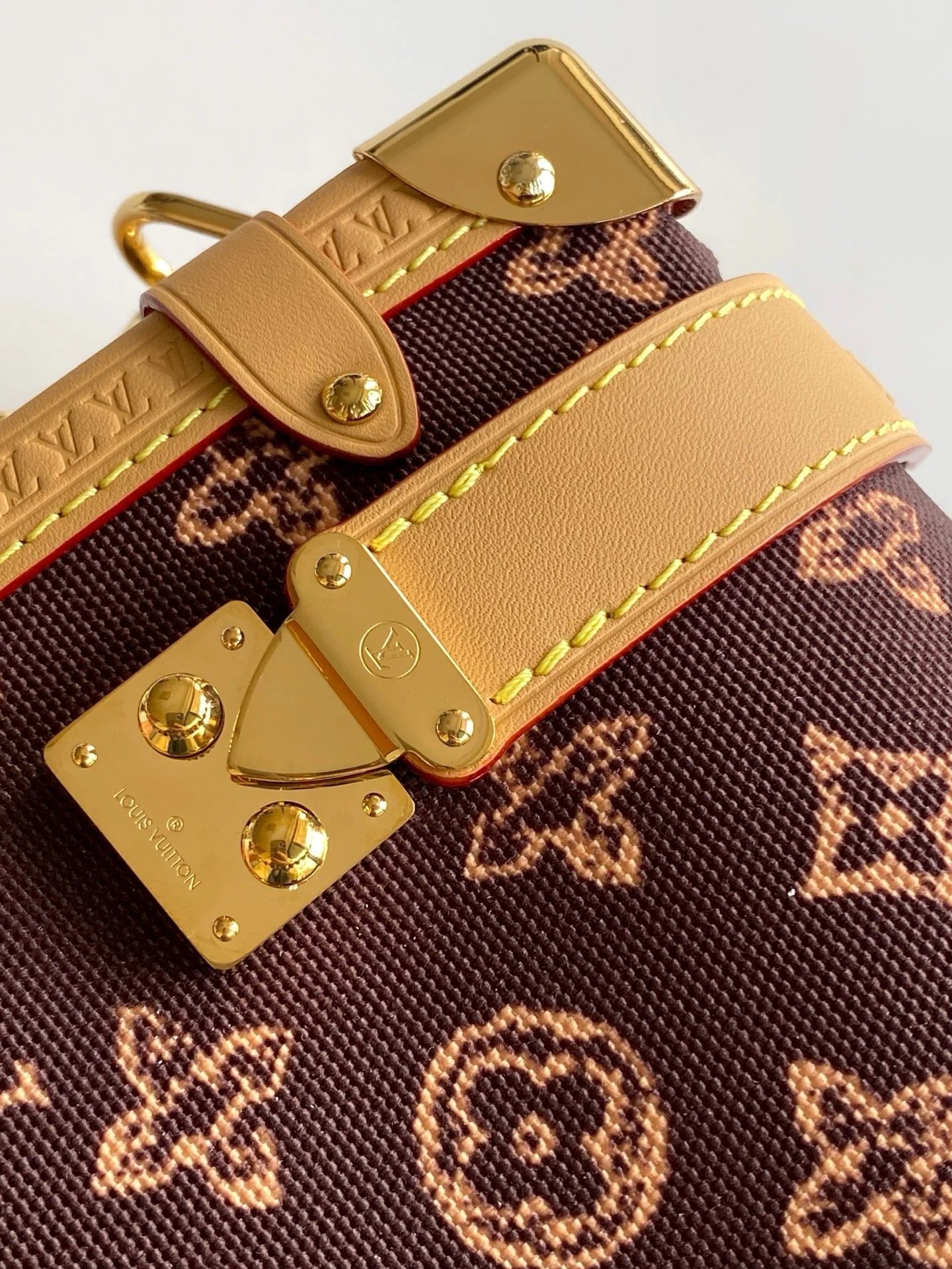 Louis Vuitton 2026 Side Trunk MM Bag Brown Tan Monogram Canvas Cowhide