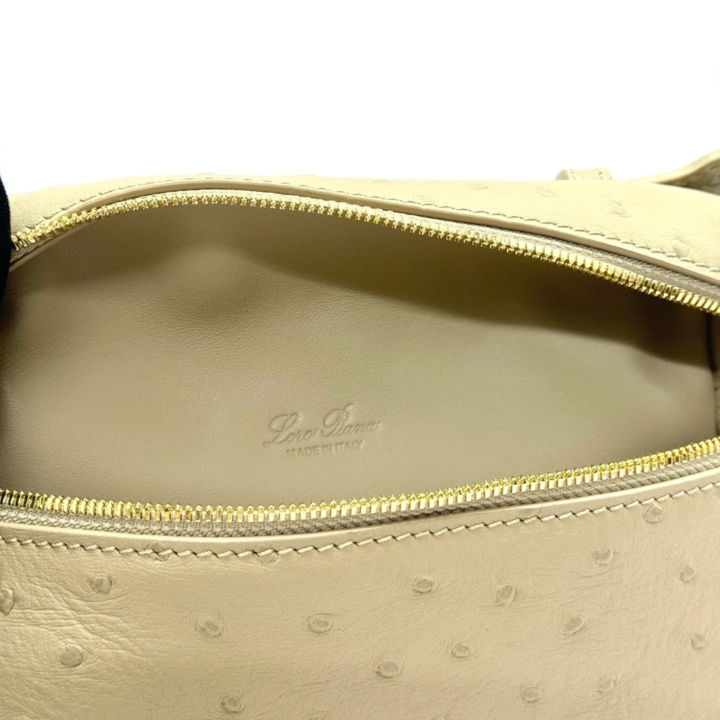 LP Extra Bag 19cm Ostrich Pattern Beige Gold Buckle Calfskin