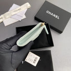 Chanel 2026 Quilted Card Holder 13cm Light Blue Grained Calfskin
