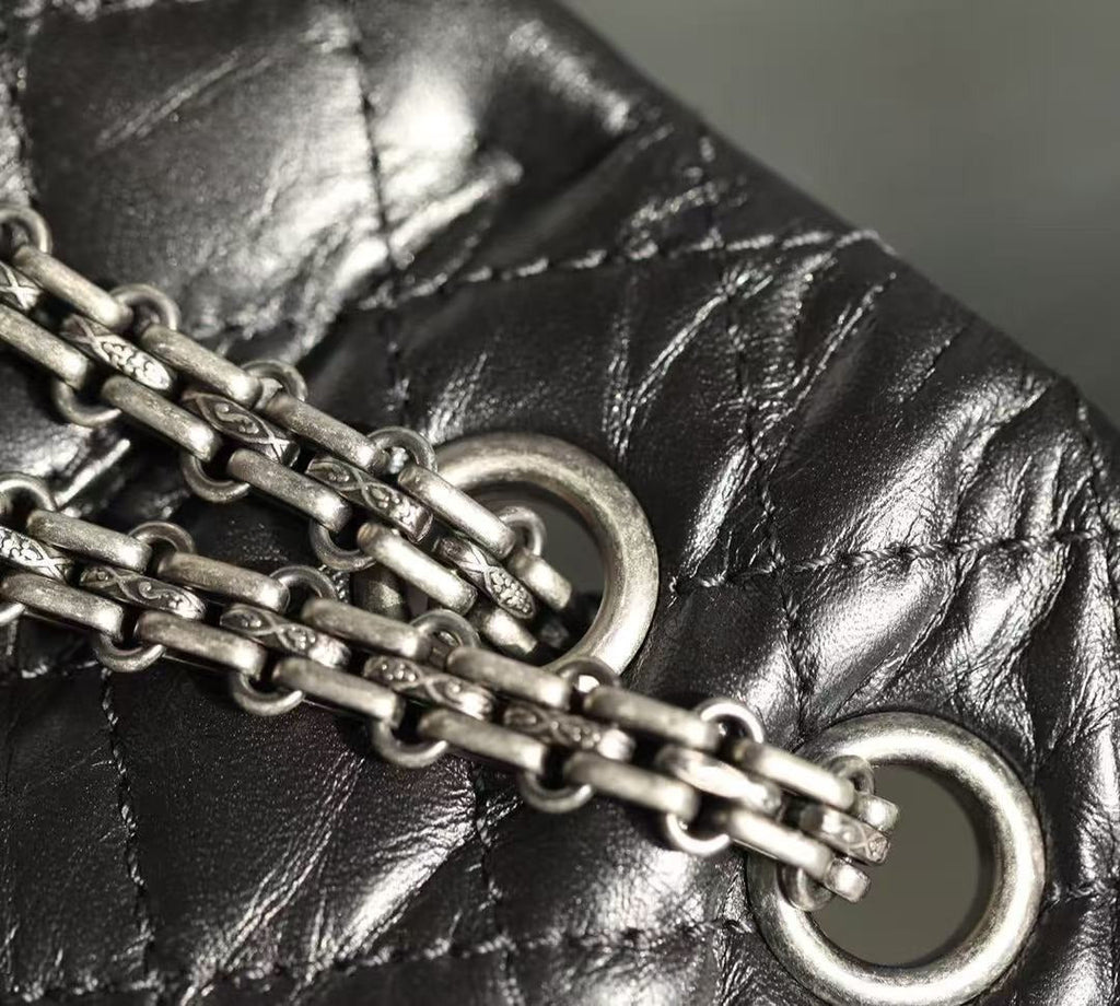 CC 2026 Classic 2.55 Flap Bag Black Aged Lambskin Silver Hardware