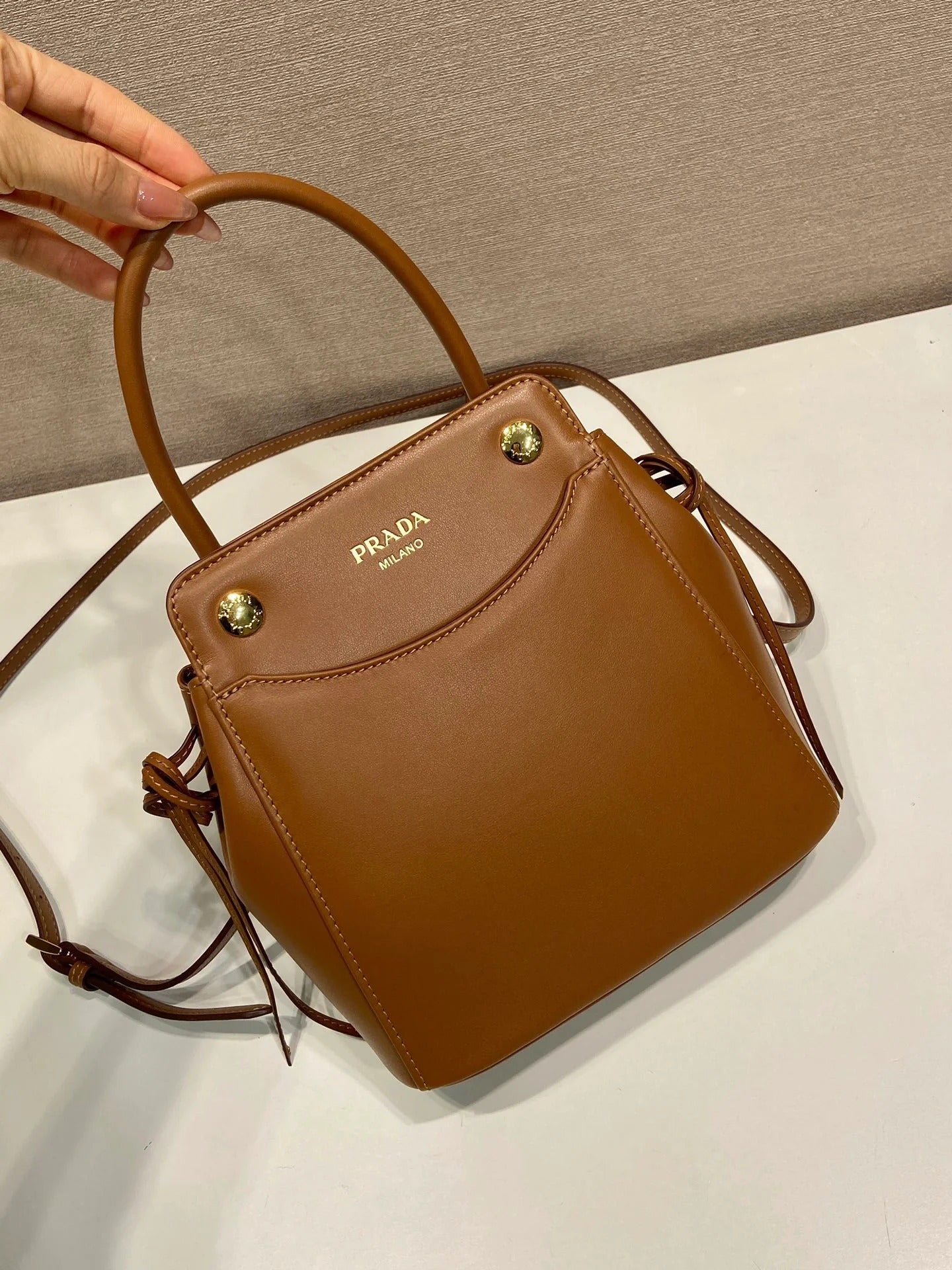 Prada 2026 Carry Bag 21cm Black White Brown Calfskin 351841