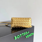 Bottega Veneta 2026 Concert Pouch Bag 18.5 Gold Metallic Intrecciato Leather