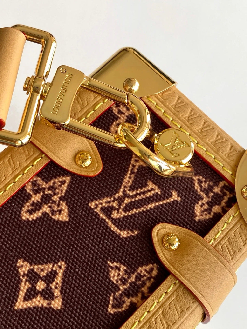 Louis Vuitton 2026 Side Trunk MM Bag Brown Tan Monogram Canvas Cowhide
