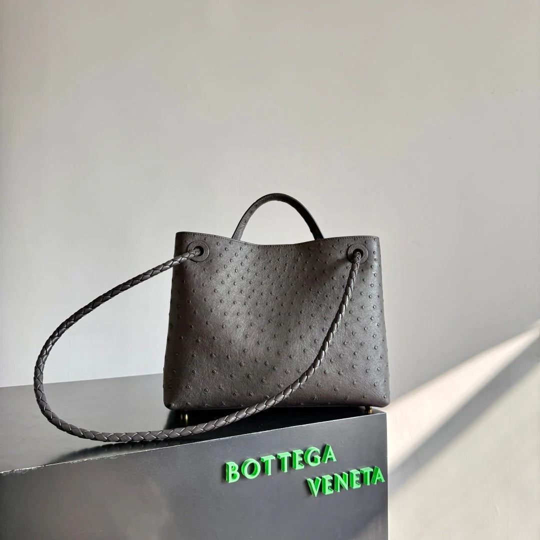 Bottega Veneta 2026 Andiamo Bag Dark Brown Ostrich Leather