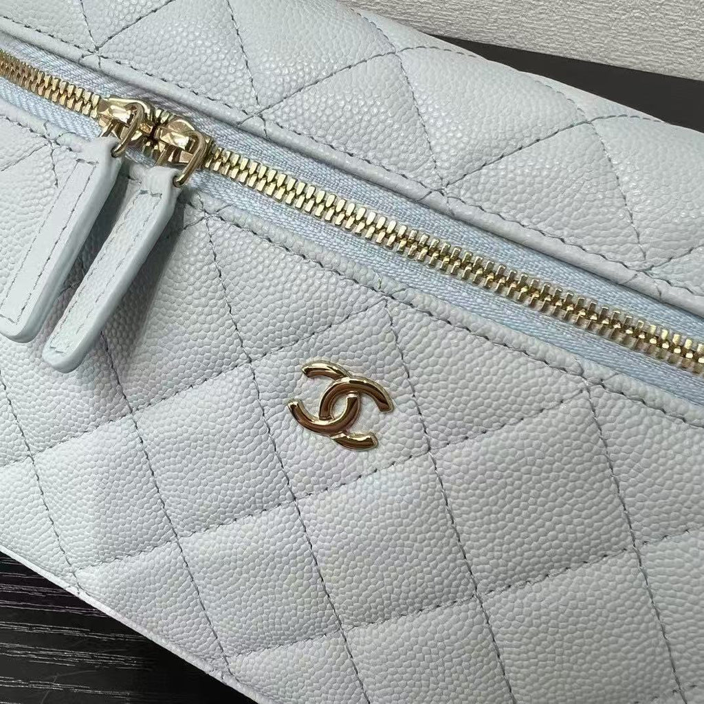 Chanel Top Handle Vanity With Chain Light Blue Caviar Leather