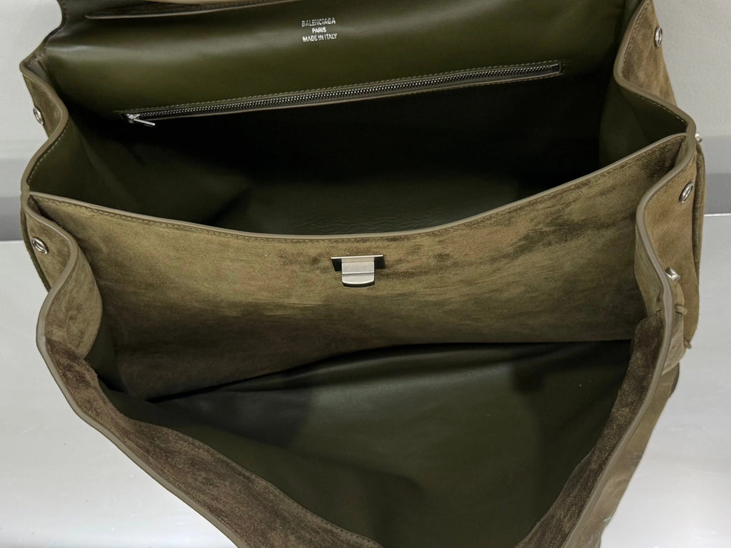 Balenciaga Medium Bag 35 Olive Green Suede Sliver Hardware