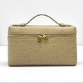 LP Extra Bag 19cm Ostrich Pattern Beige Gold Buckle Calfskin
