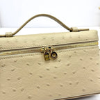 LP Extra Bag 19cm Ostrich Pattern Beige Gold Buckle Calfskin