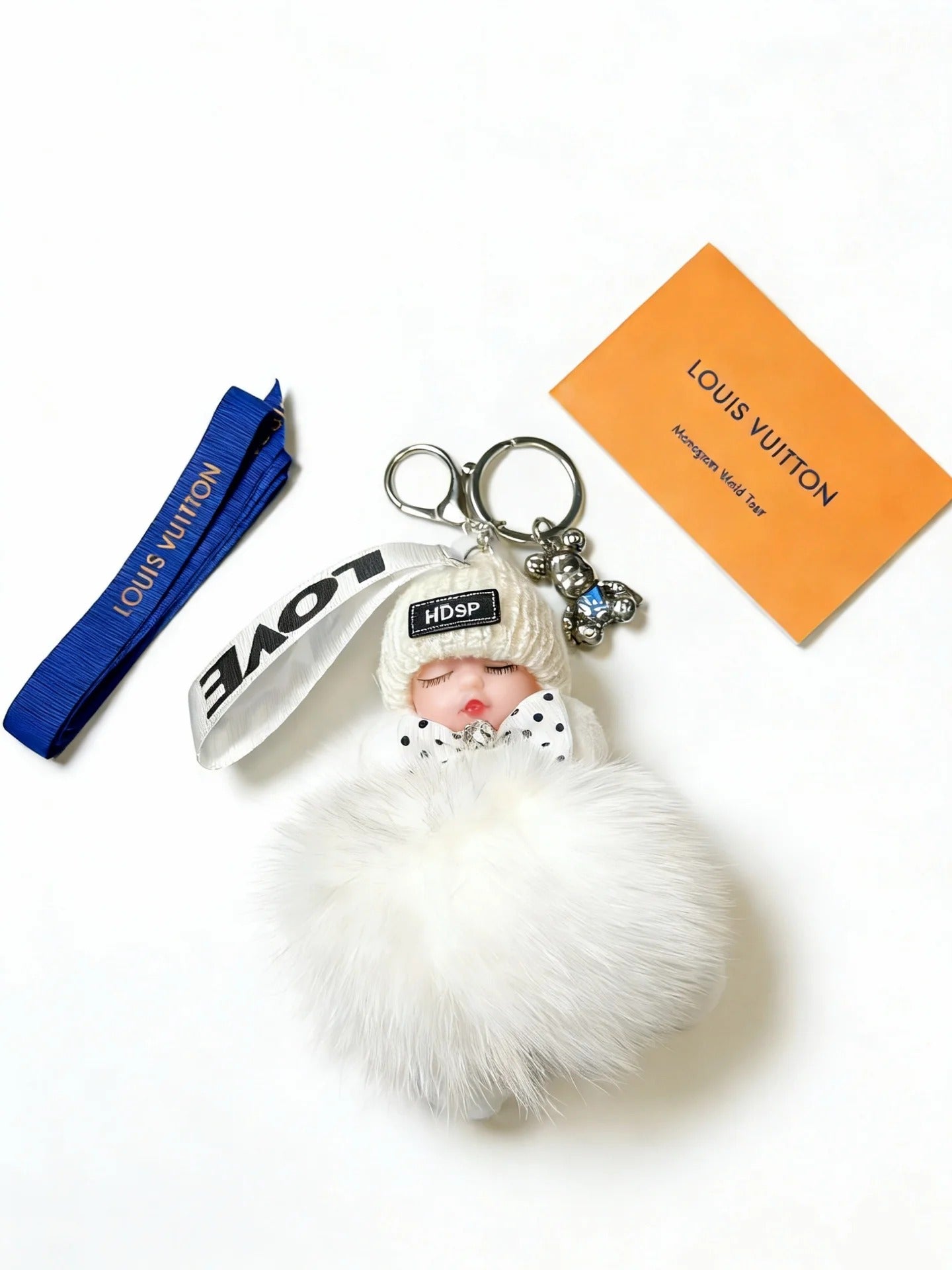 LV White Fluffy Plush Sleeping Baby Doll Charm