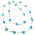 CLOVER 20 MOTIF TURQUOISE 86CM GOLD NECKLACE