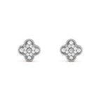 CLOVER SILVER DIAMOND STUD EARRINGS