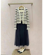 Striped knitted Beige Black Cardigan