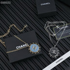 25P OVAL NECKLACE IN BLUE DENIM BLACK LEATHER-THREADED CHAIN