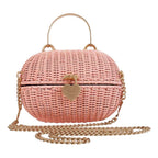 CHNL -  Pink Oval Wicker Heart CC Charm Closure 2-Way Handle Crossbody Bag