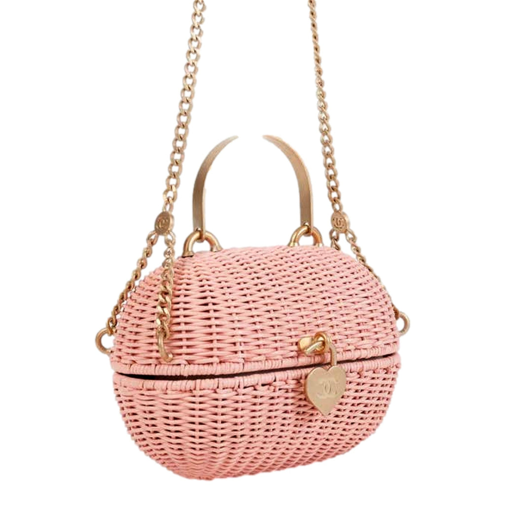 CHNL -  Pink Oval Wicker Heart CC Charm Closure 2-Way Handle Crossbody Bag