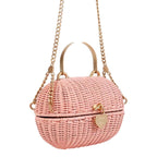 CHNL -  Pink Oval Wicker Heart CC Charm Closure 2-Way Handle Crossbody Bag