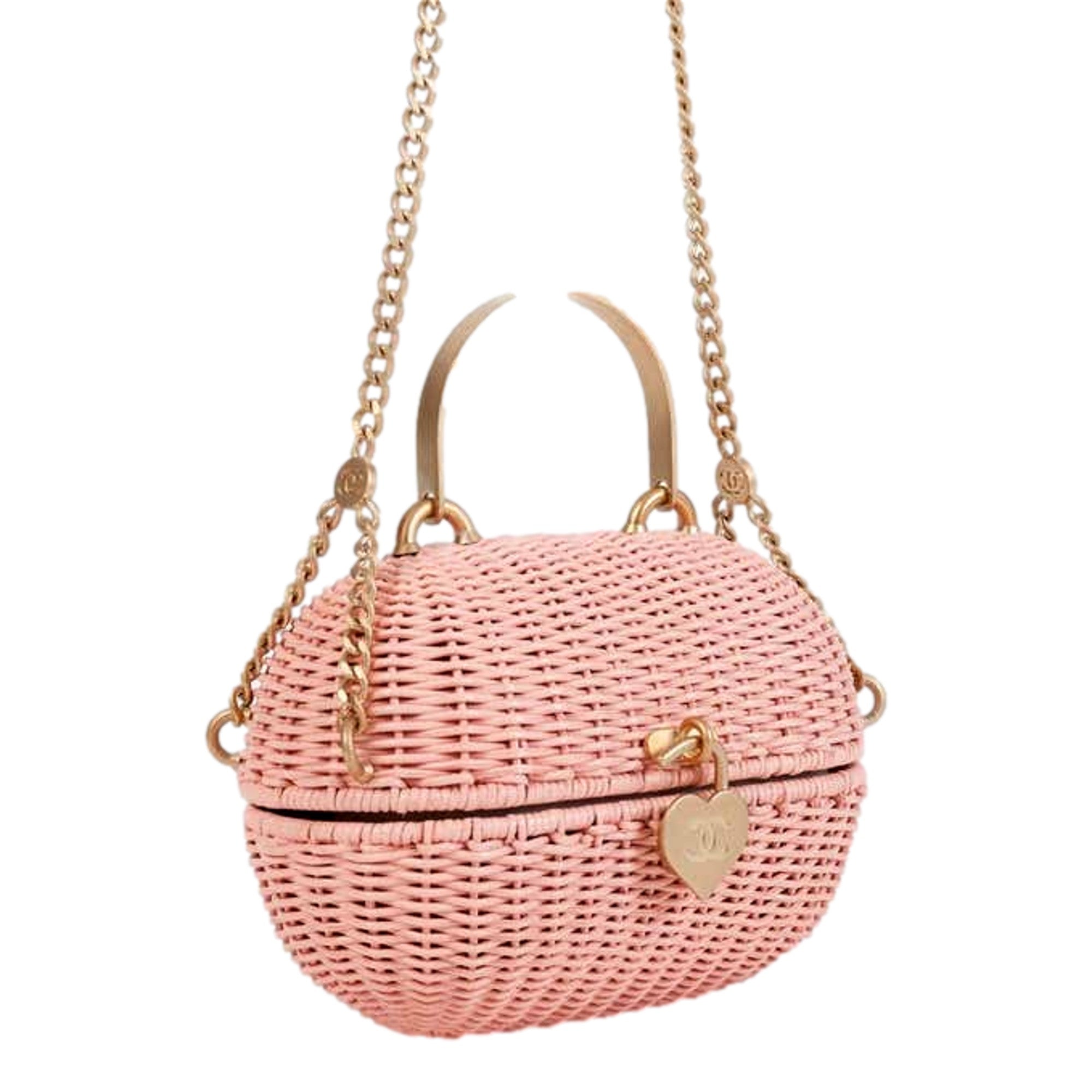 CHNL -  Pink Oval Wicker Heart CC Charm Closure 2-Way Handle Crossbody Bag