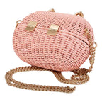 CHNL -  Pink Oval Wicker Heart CC Charm Closure 2-Way Handle Crossbody Bag