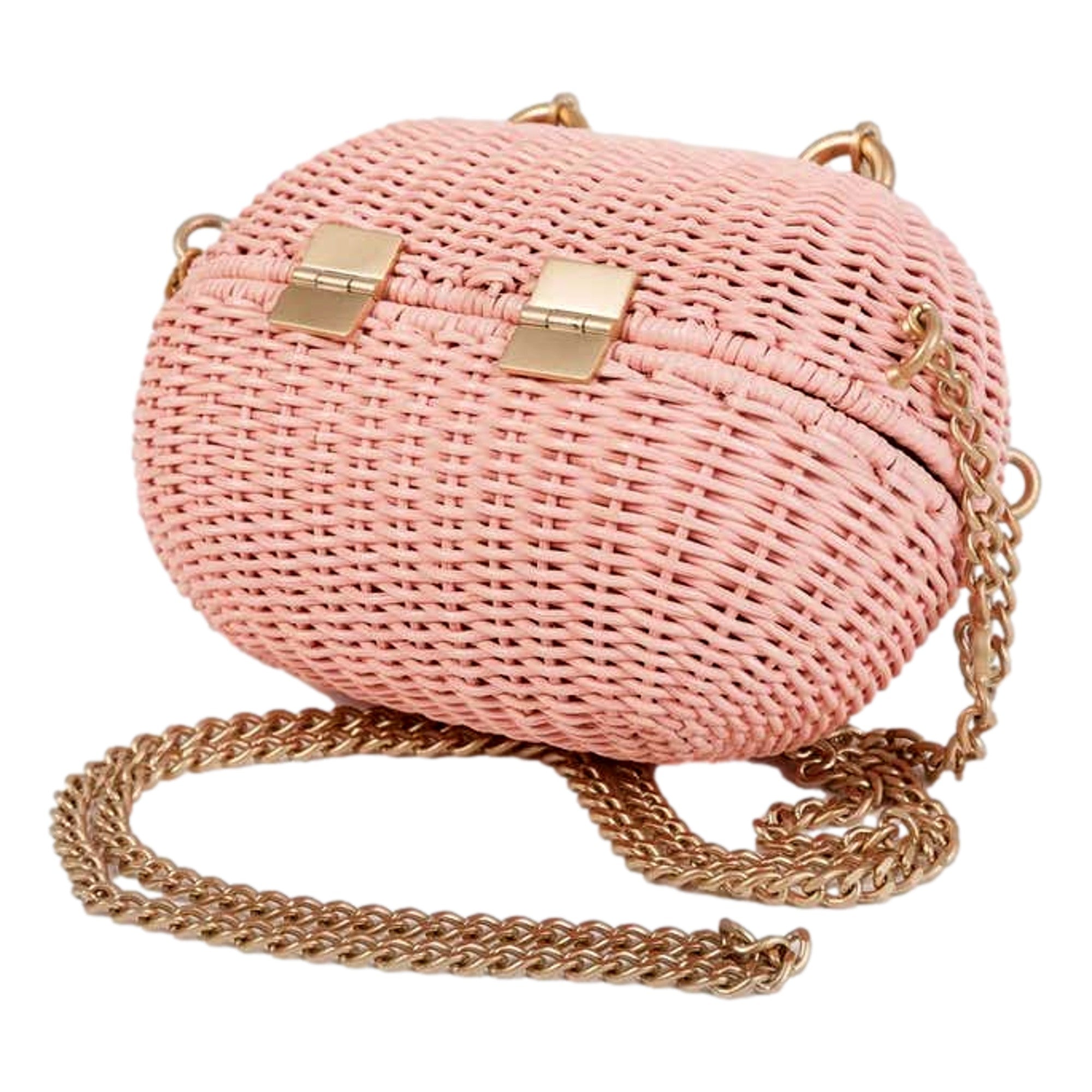 CHNL -  Pink Oval Wicker Heart CC Charm Closure 2-Way Handle Crossbody Bag