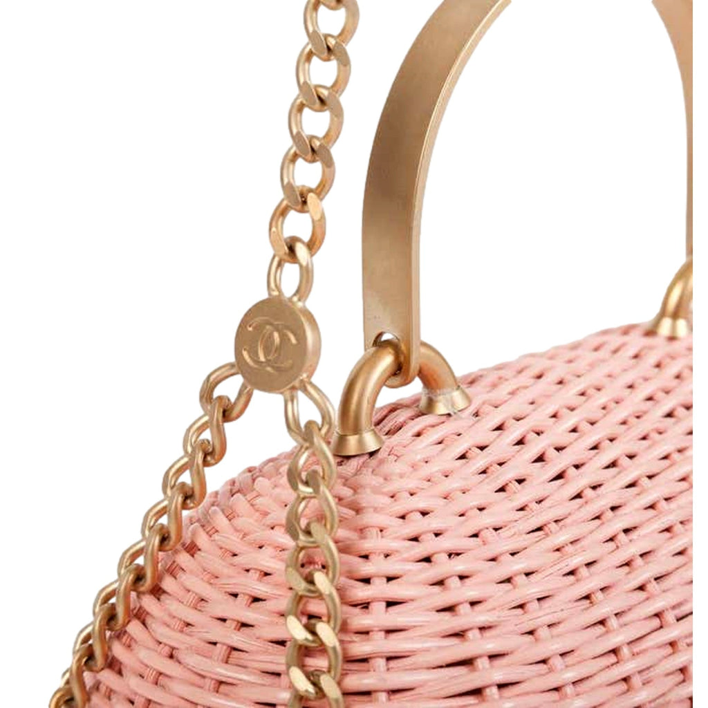 CHNL -  Pink Oval Wicker Heart CC Charm Closure 2-Way Handle Crossbody Bag