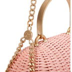 CHNL -  Pink Oval Wicker Heart CC Charm Closure 2-Way Handle Crossbody Bag