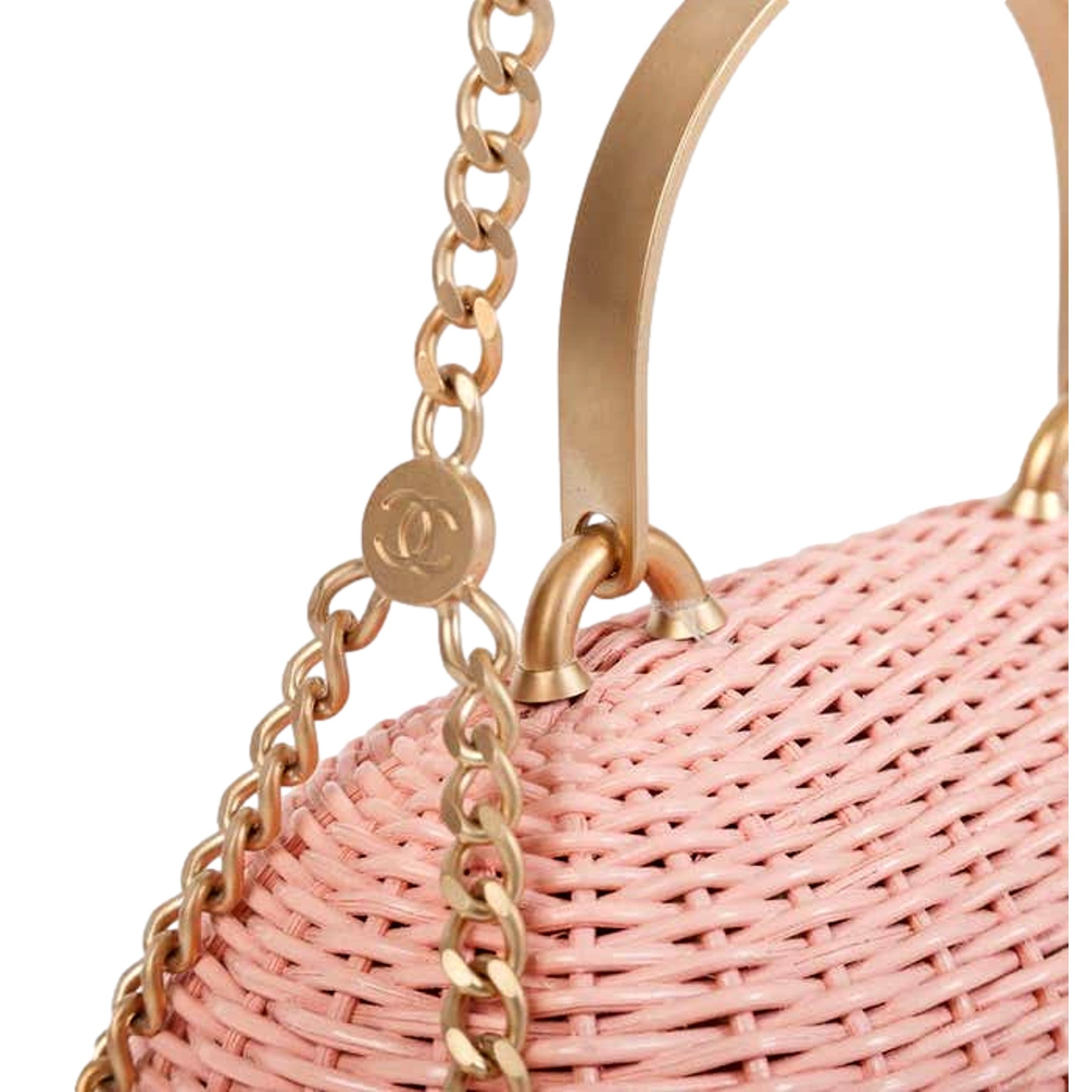 CHNL -  Pink Oval Wicker Heart CC Charm Closure 2-Way Handle Crossbody Bag