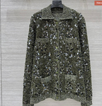 GUCCI 25 KNITTED POLO LONG-SLEEVED TOP GREEN GRAY WOOL