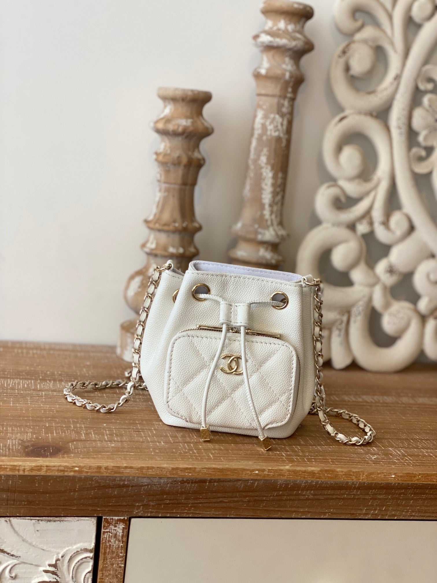 CHL - Mini Bucket Bag With Strap White For Women Bags 4.9in/12.5LO AP2913 B05052 10601