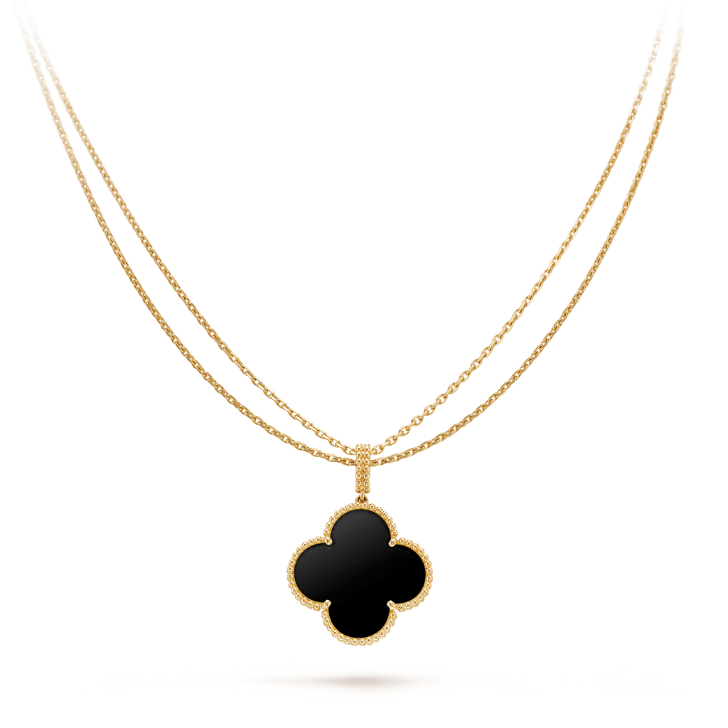 CLOVER SILVER ONYX BIG CLOVER NECKLACE