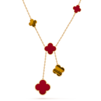 CLOVER TIGER EYE CARNELIAN NECKLACE 6 MOTIF
