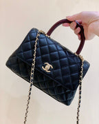CHL - Medium Flap Bag With Top Handle Navy Blue For Women, Women’s Handbags, Shoulder And Crossbody Bags 9in/23LO A92990