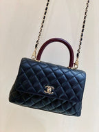 CHL - Medium Flap Bag With Top Handle Navy Blue For Women, Women’s Handbags, Shoulder And Crossbody Bags 9in/23LO A92990
