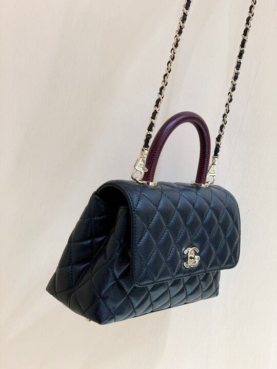 CHL - Medium Flap Bag With Top Handle Navy Blue For Women, Women’s Handbags, Shoulder And Crossbody Bags 9in/23LO A92990