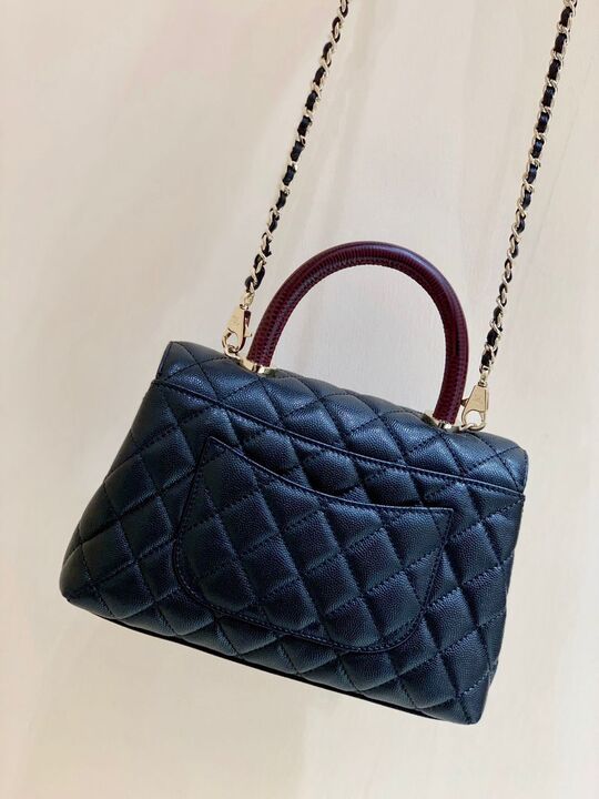 CHL - Medium Flap Bag With Top Handle Navy Blue For Women, Women’s Handbags, Shoulder And Crossbody Bags 9in/23LO A92990