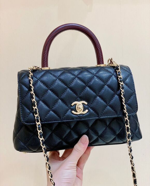 CHL - Medium Flap Bag With Top Handle Navy Blue For Women, Women’s Handbags, Shoulder And Crossbody Bags 9in/23LO A92990