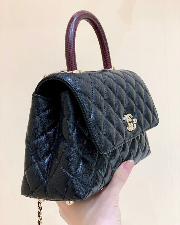 CHL - Medium Flap Bag With Top Handle Navy Blue For Women, Women’s Handbags, Shoulder And Crossbody Bags 9in/23LO A92990
