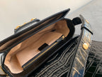 GG 1955 Horsebit Bag 25cm Black Crocodile Leather Gold Hardware