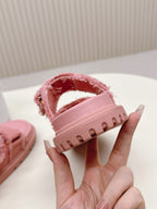 DIOR CLASSIC DOUBLE-STRAP SLIDES 25S IN PEACHY PINK DENIM AND CALFSKIN